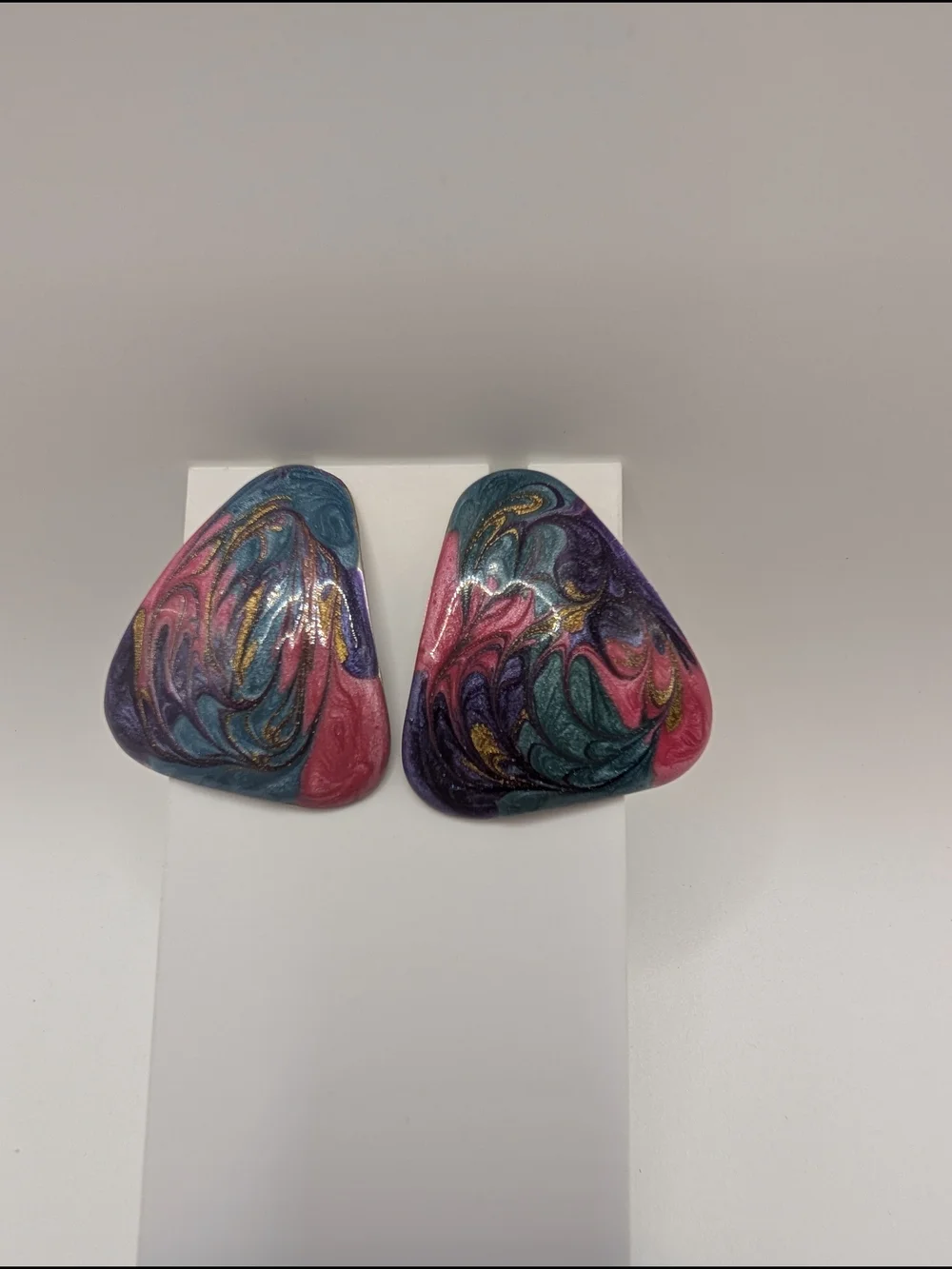 Handmade Marbled Teardrop Earrings in Pink, Teal & Purple